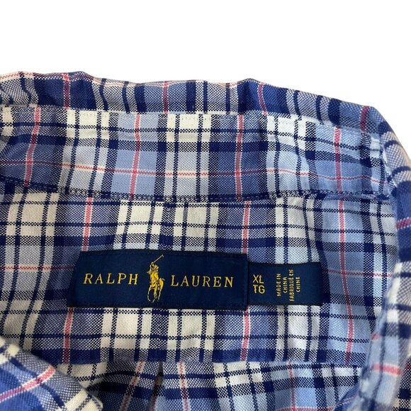 Ralph Lauren Button Down Shirt Men's Size XL Blue Plaid Cotton Classic Preppy - Picture 2 of 5